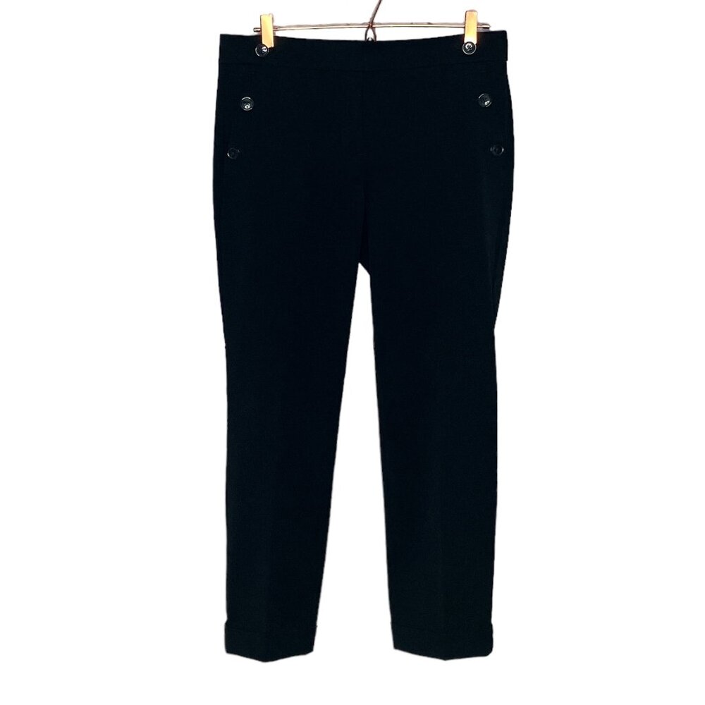 Ann Taylor LOFT 8 Black Slim Leg Crop Ankle Stretch Sailor Button Dress Pants‎ - Picture 4 of 8